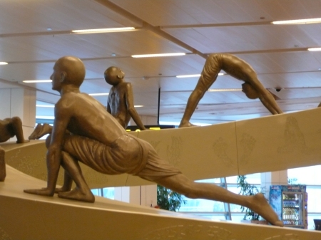 Delhi Airport life sized sculpture of Sun Salutations!