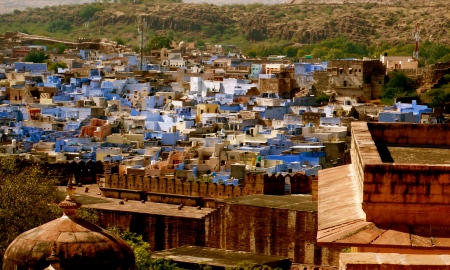 View of Jodhpur from Jaswant Thada.  Jodhpur is known as the "blue city" because the city's Brahmins paint their houses blue!
