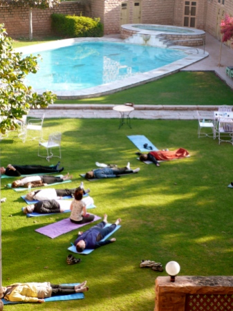 Yoga this morning at our Karani Bhawan Hotel (our hotel used to be a private home to a wealthy maharaj