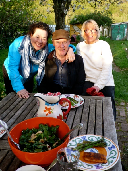 I taught a yoga session at Island Yoga Center on Vashon and then had a great dinner outdoors back at Karen's farm.  Leslie, John, and Karen in this photo.