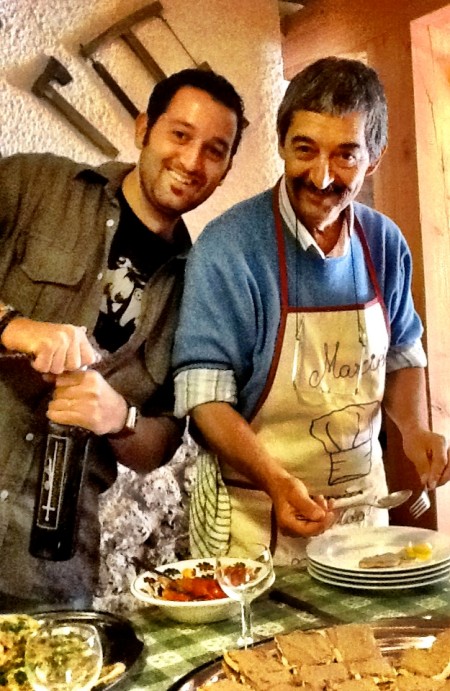 Mario's Cooking School, located in the Apennines Mountains.  Here Mario poses with his son, Matteo.