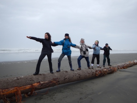 The log was slick, so our line of Warriors were too busy balancing to perfect the pose!